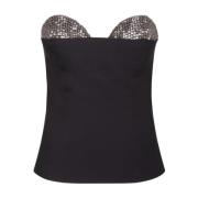 Zwarte Rhinestone Square-Neck Top Genny , Black , Dames