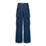 Blauwe Denim Cargo Wide Leg Jeans Liu Jo , Blue , Dames