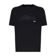 Zwarte Katoenen T-shirt met Logo Print Hugo Boss , Black , Heren