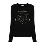 Zwart Logo Print Crew Neck T-shirt Liu Jo , Black , Dames