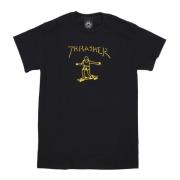 Logo Print Tee Zwart/Geel Katoen Thrasher , Black , Unisex