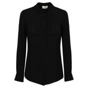 Zwarte Viscose Georgette Shirt Lange Mouw Knoopsluiting Elisabetta Fra...