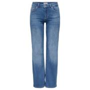 Mid Straight Denim Jeans Only , Blue , Dames