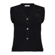 Zwarte Gebreide Vest met Geborduurd Detail Co'Couture , Black , Dames