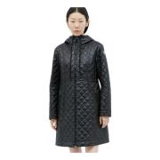 Gewatteerde Lange Jas met Capuchon Moncler , Black , Dames