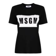 Zwart Logo Print T-Shirt Msgm , Black , Dames