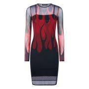 Flames Jurk Zwart/rood Korte Mouw Vision OF Super , Black , Dames