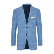 Geruite Cashmere Jas Kiton , Blue , Heren