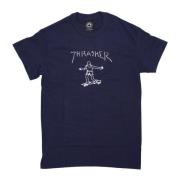 Logo Print Navy/White T-shirt Thrasher , Blue , Heren