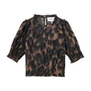 Luipaardprint Cropped Top met Smock Details Munthe , Brown , Dames