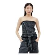 Denim Lace-Up Tube Top Ottolinger , Black , Dames