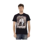 Zwarte katoenen T-shirt met voorkant print Trussardi , Black , Heren