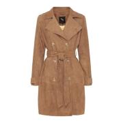 Klassieke Trenchcoat Suede Skind Kameel Btfcph , Brown , Dames