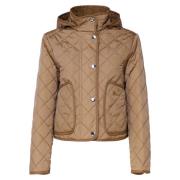 Gewatteerde Beige Jas met Hoge Kraag Burberry , Beige , Dames