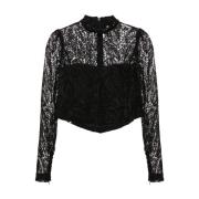 Zwarte Kantdetail Shirt Twinset , Black , Dames