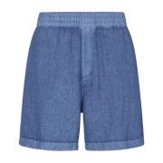 Linnen shorts met paardenborduursel Burberry , Blue , Heren