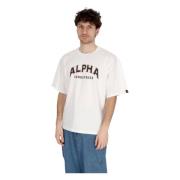 Witte College Tee Korte Mouw T-shirt Alpha Industries , White , Heren