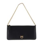 Leren Clutch met Kettinghandvat Pinko , Black , Dames