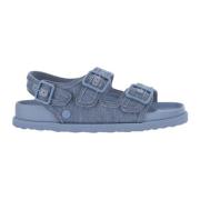 Denim Leren Trim Verstelbare Sandalen Birkenstock , Blue , Heren