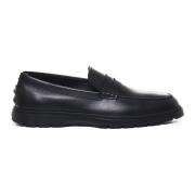 Zwarte Leren Loafers Rubberen Zool Italië Tod's , Black , Heren