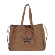 Leren Trekkoord Tote Tas met Lauretos MCM , Brown , Dames