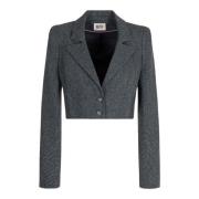 Houndstooth Wol Zijde Blazer Bizuu , Gray , Dames