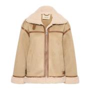 Aviator Jacket met pluche randen en zijzakken Cream , Beige , Dames