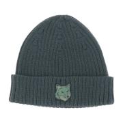 Gebreide wollen beanie met vossenpatch Maison Kitsuné , Green , Heren