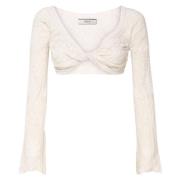 Witte V-Hals Lange Mouw Top Akep , White , Dames