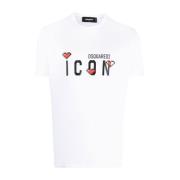 Icon Logo Print Katoenen T-Shirt Dsquared2 , White , Heren