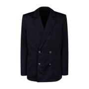 Navy Blue Mini Monogram Blazer Balmain , Blue , Heren