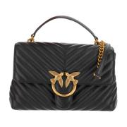 Gestikte Chevron Leren Handtas Pinko , Black , Dames