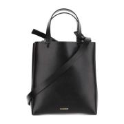 Zwarte Leren Tote Tas met Logo Jil Sander , Black , Dames