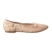 Beige Bloemenkant Loafers Platte Schoenen Dolce & Gabbana , Beige , Da...