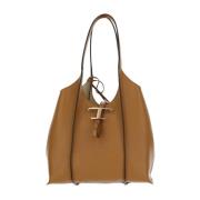 Leren T-Strap Tas met Logo Pouch Tod's , Brown , Dames