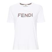 Pailletgeborduurde Crew Neck T-shirt Fendi , White , Dames