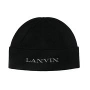 Zwarte Gebreide Geborduurde Logo Hoed Lanvin , Black , Dames