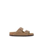 Suède Leren Dubbele Strap Slides Birkenstock , Brown , Dames