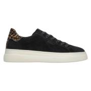 Dames Zwarte Animal Print Lage Sneakers gemaakt van Italiaans Echt Vel...