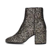 Glitter Blokhak Enkellaarsjes Nubikk , Black , Dames