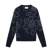 Geborduurde Bloem Navy Katoenen Trui Arte Antwerp , Blue , Heren