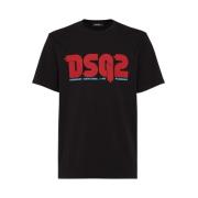 Zwarte Regular Fit Tee Wintercollectie Dsquared2 , Black , Heren