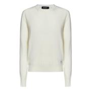 Witte Wol Crewneck Sweater met Logo Dsquared2 , White , Dames