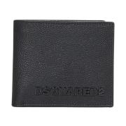 Zwarte Leren Bi-Fold Portemonnee Dsquared2 , Black , Heren