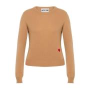 Bruine Sweater met Hartmotief en Ronde Hals Moschino , Brown , Dames