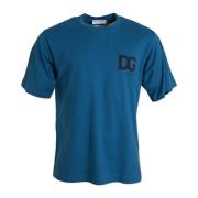 Blauw Logo Katoenen T-shirt Korte Mouwen Dolce & Gabbana , Blue , Here...