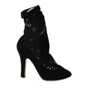 Zwarte Bloemenkant Uitgesneden Pumps Laarzen Dolce & Gabbana , Black ,...