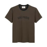 Logo Print Crew Neck T-shirts Ami Paris , Brown , Heren