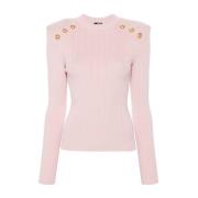 Roze Roze Geribbelde Gebreide Trui Balmain , Pink , Dames