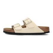 Ecru Leren Slipper met Verstelbare Bandjes Birkenstock , Beige , Dames